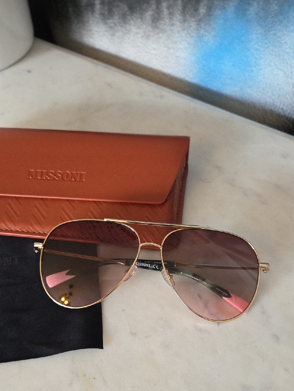 Missoni Gold-Frame Aviator Sunglasses with Pink Gradient Lenses